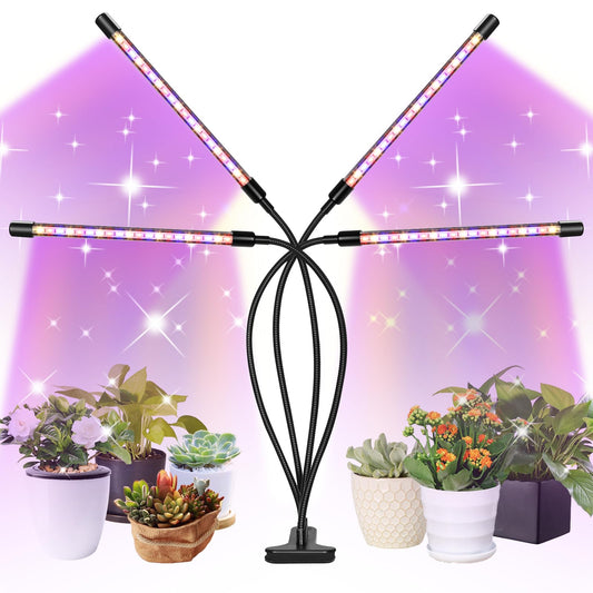 Skorter | Widicoko Led Grow Lights, 4 Heads Full Spectrum, Dimmable, Auto On/Off For Indoor Plants