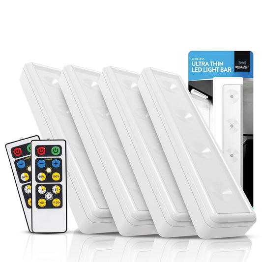Skorter | Brilliant Evolution 4-Pack Wireless LED Under Cabinet Light Sources with Remote Control - 3000K Warm White