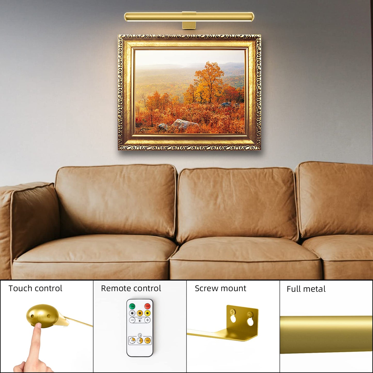 Skorter | Tintindoc 16" Wireless Rechargeable Battery Picture Light - Dimmable LED Art Light In Gold