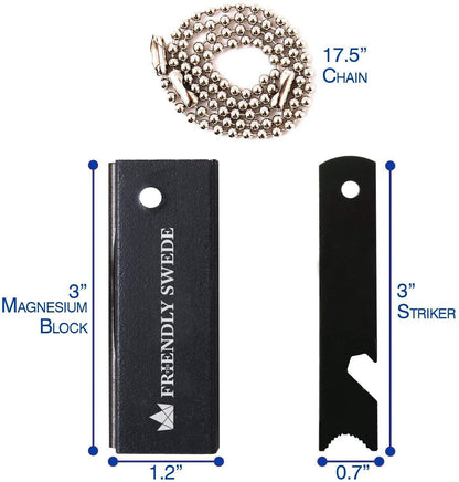 Skorter | The Friendly Swede Magnesium Flint Fire Starter - 3 Pack - Survival Firesteel Blocks with Striker, Camping Emergency Equipment