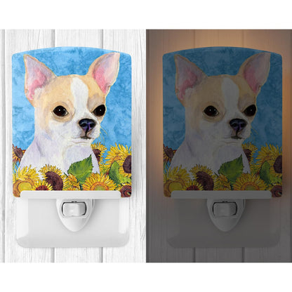 Skorter | Caroline's Treasures Chihuahua in Summer Flowers Ceramic Night Light, UL Approved, 6X4X3"