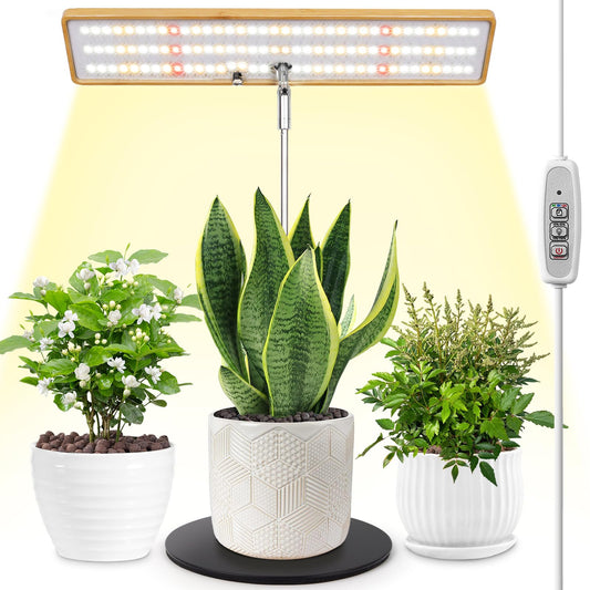 Skorter | Lordem Growth Light For Indoor Plants, Bamboo Full Spectrum Plant Light For Indoor Growth, Height Adjustable Desktop Grow Lamp With Automatic On/Off Timer 4H/8H/12H & 4 Dimmable Brightness Levels, 1 Pack