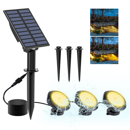 Skorter | Crepow Solar Pond Lights, 18 Led Super Bright Underwater Spotlights Led Submersible Pond Lights Ip68 Waterproof Fountain Lights For Fish Aquarium Tank Garden Patio Pool Decor Warm White (3-in-1)