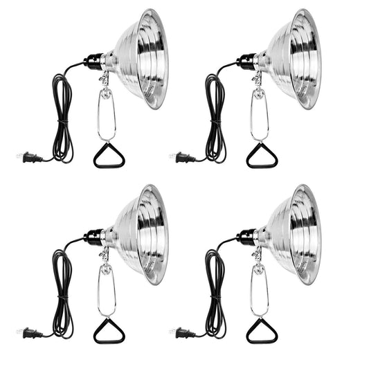 Skorter | Simple Deluxe Clamp Lamp Light with 8.5 Inch Adjustable Aluminum Reflector and 6 Foot Cord, Up to 150W E26 Socket (No Bulb Included), Silver and Black, 4 Pack
