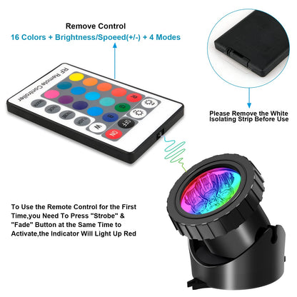 Skorter | T-Sun 5 Head Rgb Led Spotlight With Remote Control - Underwater Spotlights For Garden, Pool, Aquarium