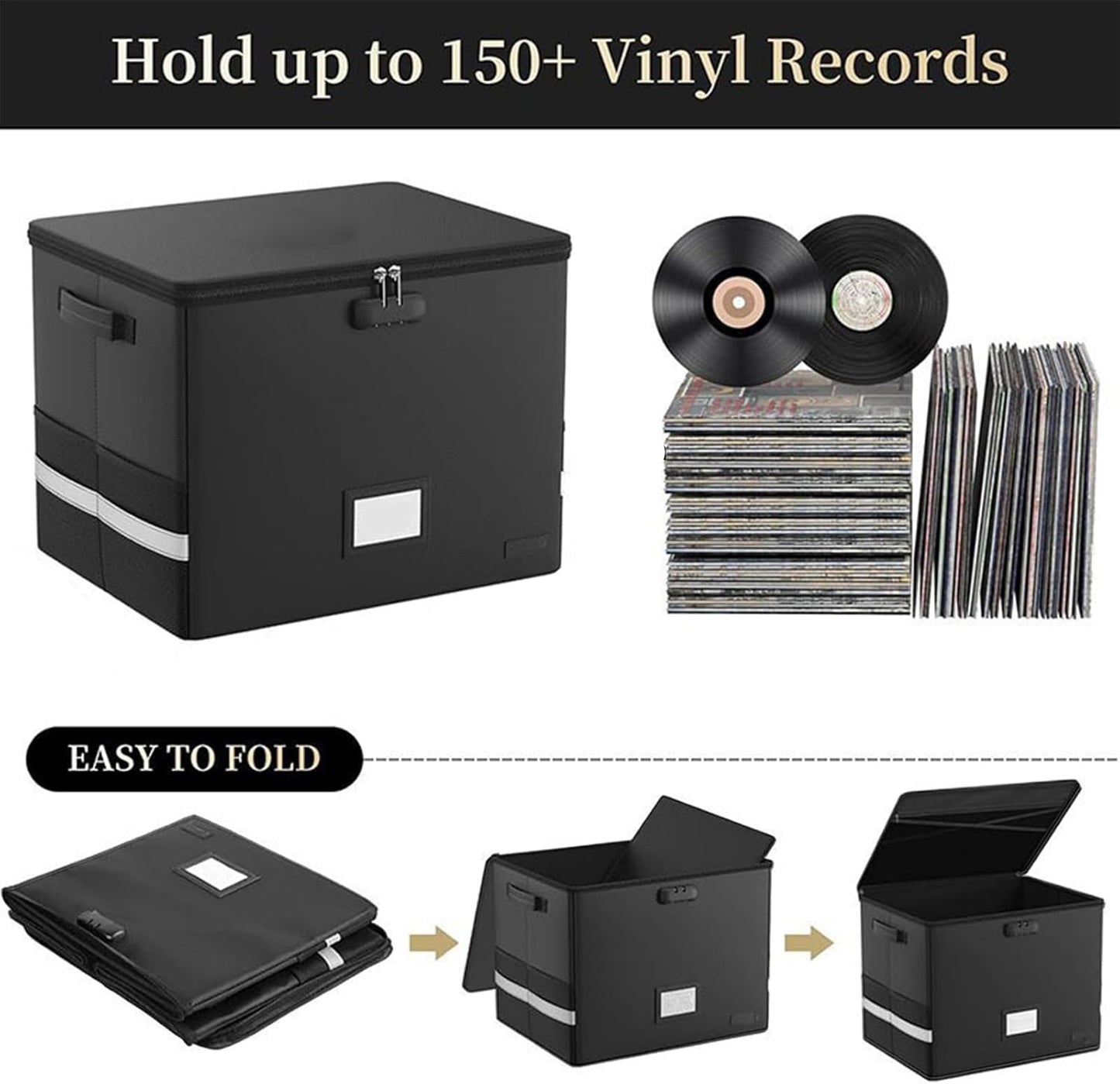 Skorter | Fireproof Record Storage Case – Waterproof Organizer for 150+ 12-Inch Records – Arcion