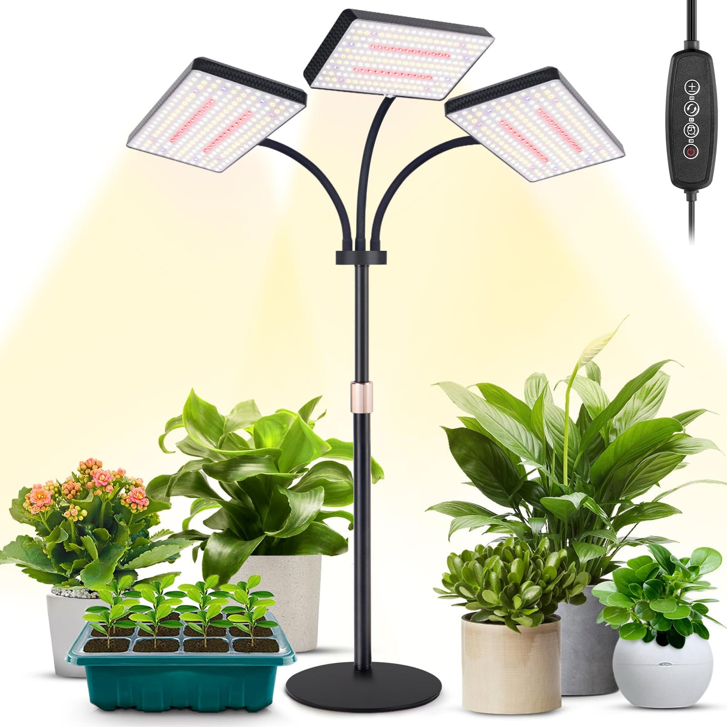 Skorter | 2024 Upgraded Desk Growth Light For Indoor Plants, Tri-Head 642 Leds Table Model Full Spectrum Growth Light, With 3/6/12H Timer, 6 Brightness Levels, 3 Light Modes, Height Adjustable For 10-26 Inches