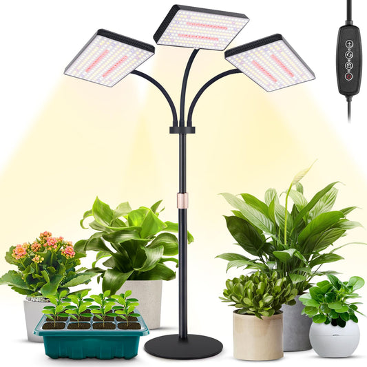 Skorter | 2024 Upgraded Desk Growth Light For Indoor Plants, Tri-Head 642 Leds Table Model Full Spectrum Growth Light, With 3/6/12H Timer, 6 Brightness Levels, 3 Light Modes, Height Adjustable For 10-26 Inches