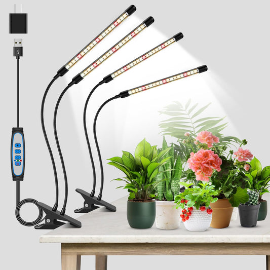 Skorter | Garpsen Growth Light, 2Pcs 2 Heads Full Spectrum Plant Light For Indoor Plants, 80 Leds Clamp Led Grow Light With Automatic On/Off Timer Setting(6/12/16H), 5 Level Dimmable(660Nm/3000K/6000K)