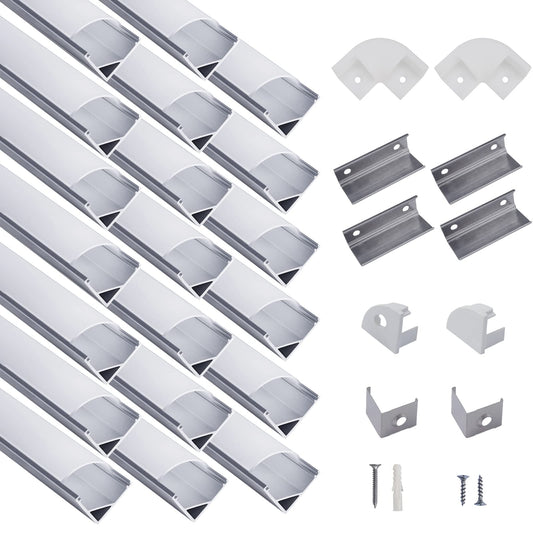 Skorter | Hunhun 20-Pack V Shaped LED Aluminum Channel System with Milk White Cover & Clips, 3.3Ft