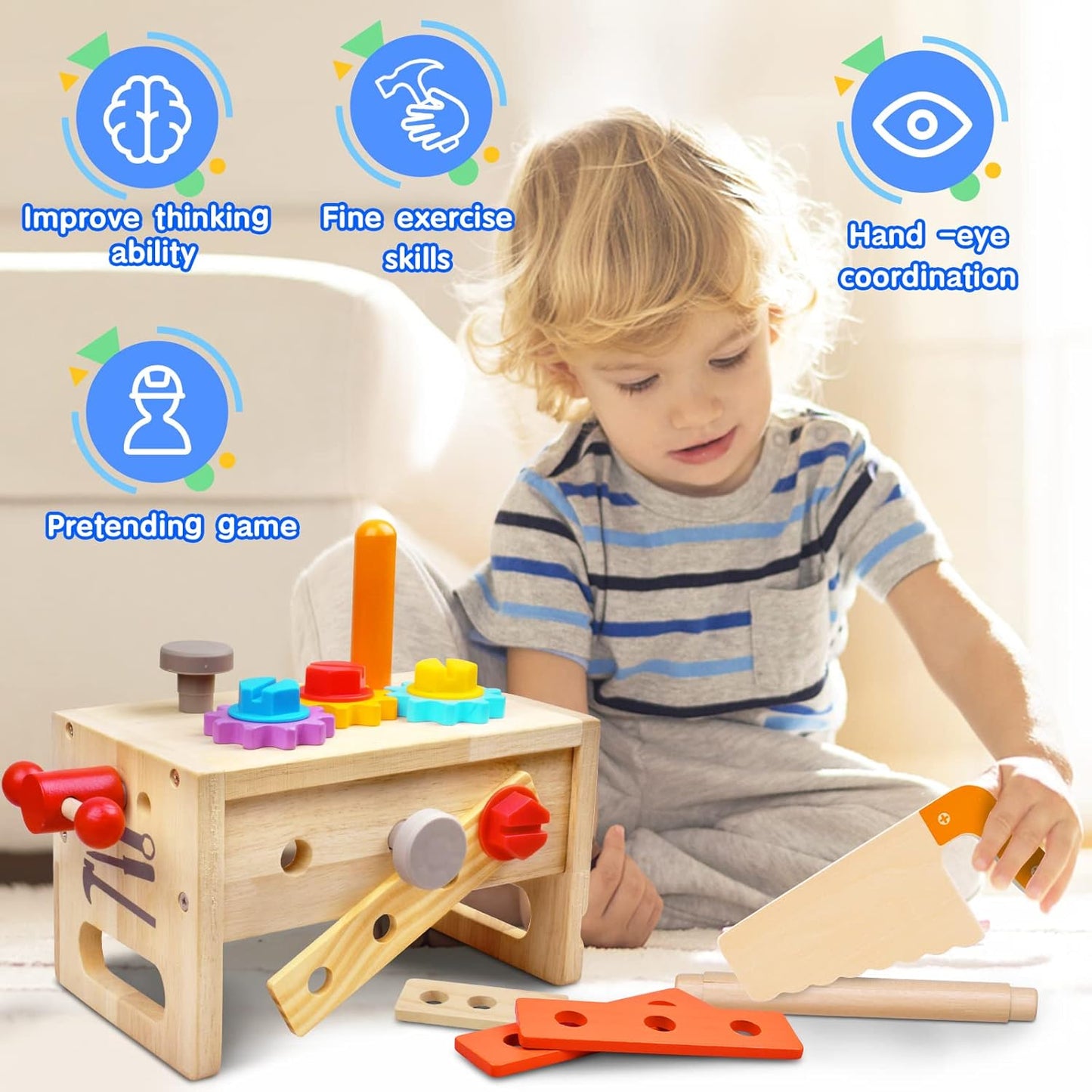Skorter | 29-Piece Wooden Tool Box Set | Montessori STEM Educational Construction Toy for Kids Aged 2 to 6