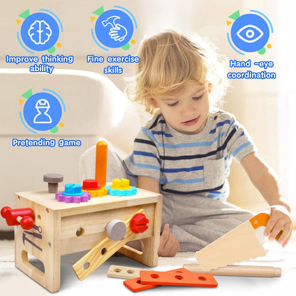 Skorter | 29-Piece Wooden Tool Box Set | Montessori STEM Educational Construction Toy for Kids Aged 2 to 6