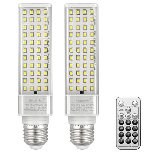Skorter | Necgemlex Smart Led Grow Light Bulbs For Gooseneck Clamp Light - Dimmable, Sun Mode Dimming, Auto On/Off Timer, Remote Control - Full Spectrum For Indoor Plant Growth - Imitates Real Sunlight