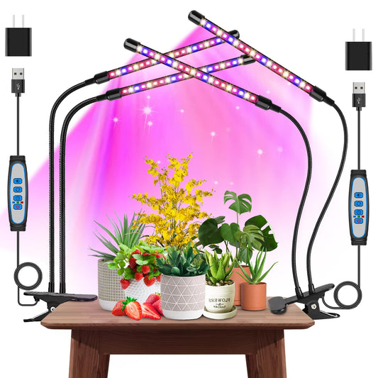 Skorter | Garpsen Growth Light for Indoor Plants, 2 pcs 2 Heads Full Spectrum LED Growth Light for Seed Starting, 80 LEDs Plant Growth Light, With Automatic On/Off 6/12/16H Timer, 5 Dimmable Levels (460Nm/660Nm/3000K)