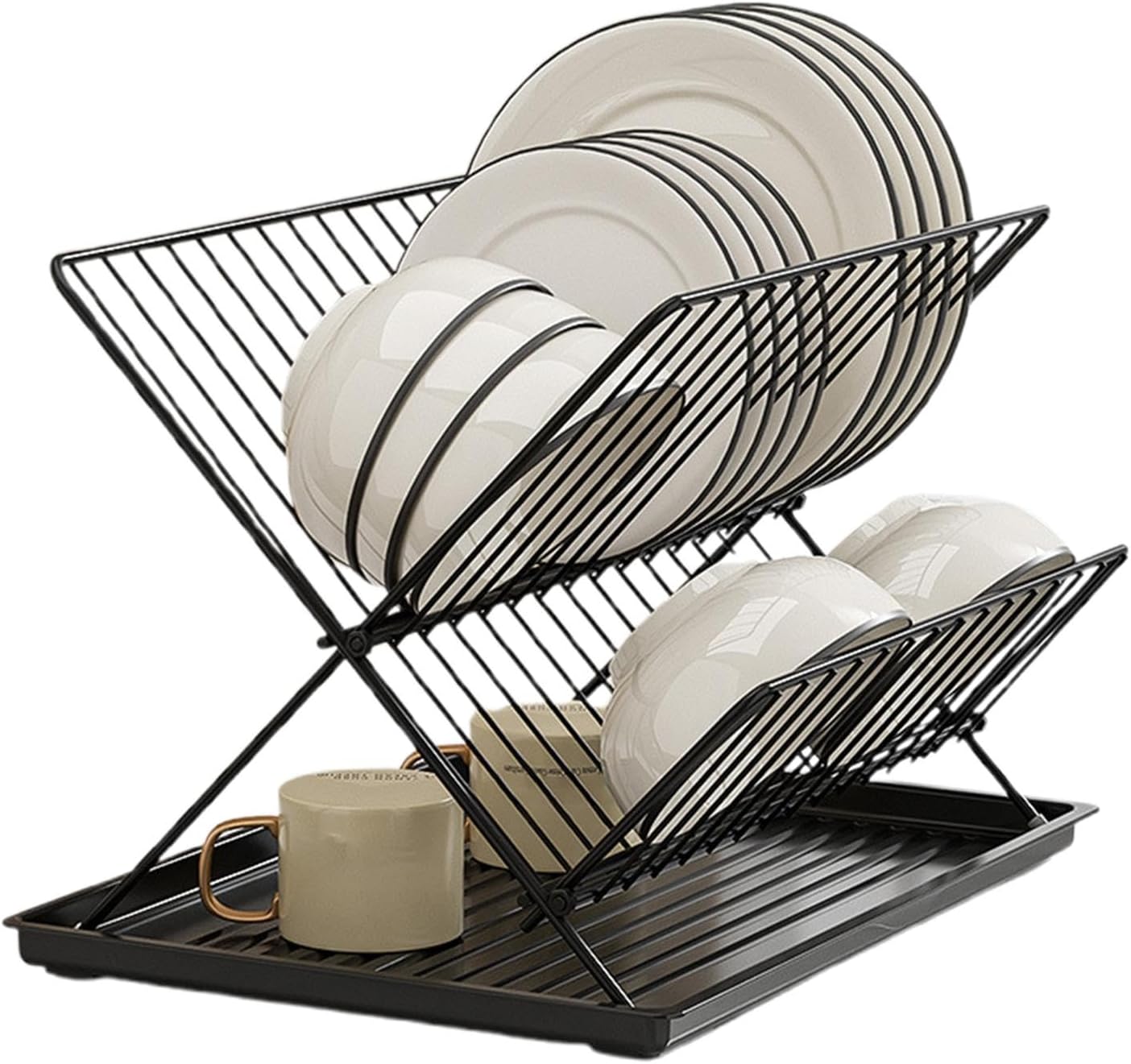 Skorter | Folding Dish Drying Rack – 2-Tier Countertop Drainer with Detachable Tray – Kelvra