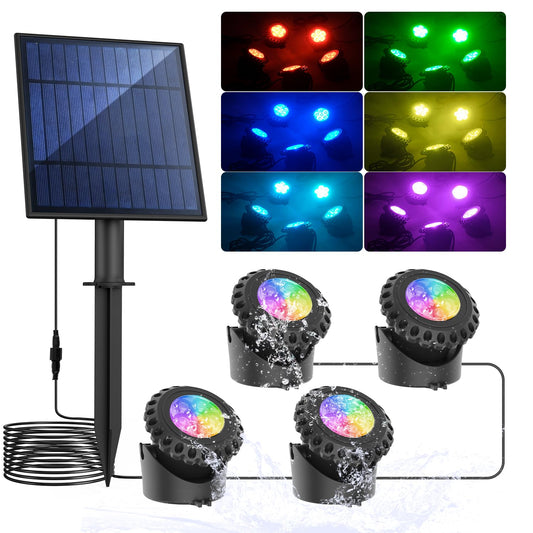 Skorter | T-Sun Rgb Solar Pool Light - 4 Head Led Underwater Color Change For Garden Pond Fountain