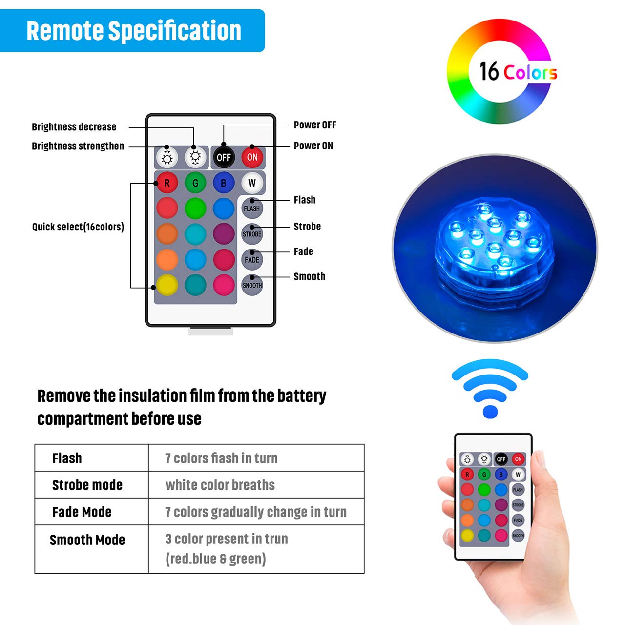 Skorter | Tepenar Submersible LED Pool Lights, Waterproof Remote Controlled Color Changing, 4 Pack