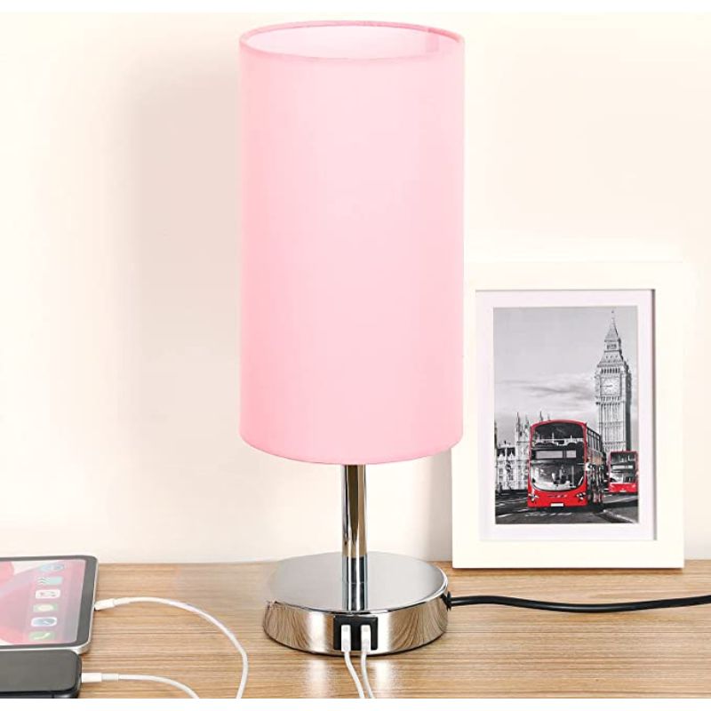 Skorter | Touch Control Table Lamp - Table lamp with USB ports and 3-way dimmable flaxen shade