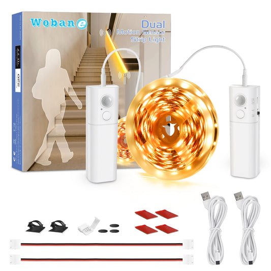 Skorter | Wobane 16.4Ft Dual Motion Sensor Under Bed Lights, Rechargeable Led Strip, Warm White 2700K