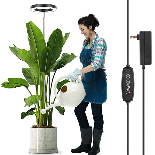 Skorter | Lordem Growth Light For Indoor Plants, 7.9" Full Spectrum Led Plant Growth Light, Height Adjustable Grow Lamp With Auto Timer 4H/8H/12H, 6 Dimmable Levels, Black, 1 Pack