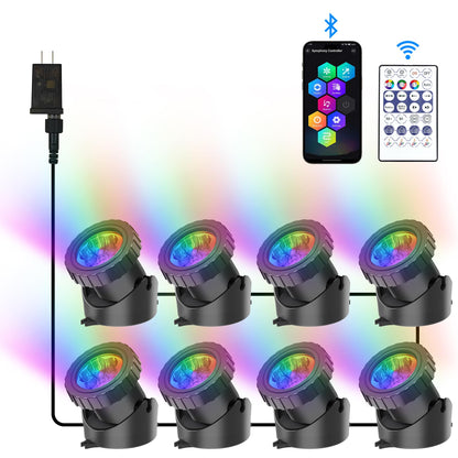 Skorter | Crepow Rgb Underwater Pond Lights - Led Submersible Spotlights, Bluetooth, Ip68 Waterproof, Set with 8
