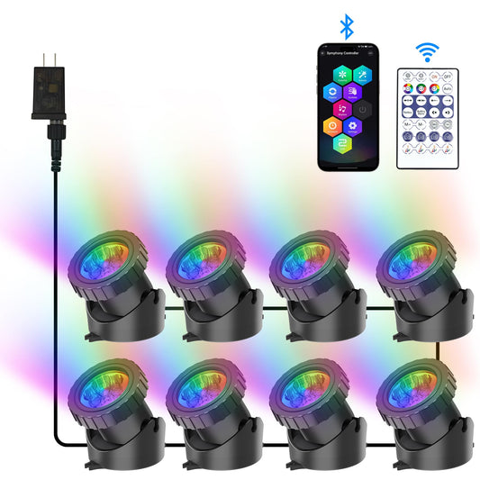 Skorter | Crepow Rgb Underwater Pond Lights - Led Submersible Spotlights, Bluetooth, Ip68 Waterproof, Set with 8