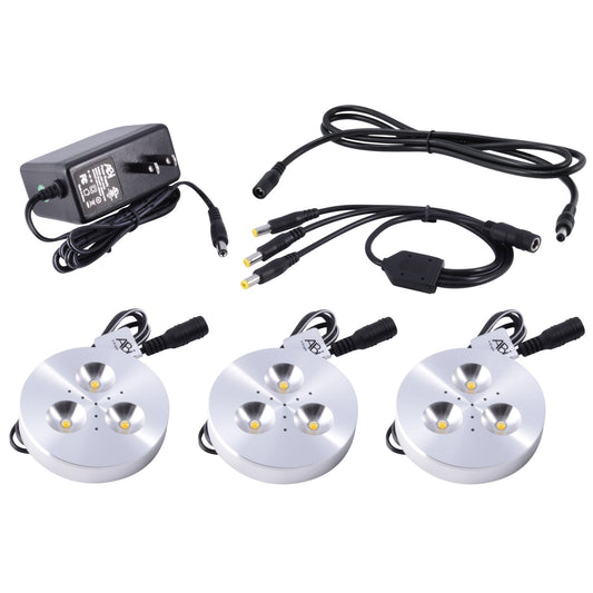 Skorter | Abi 3X LED Puck Light Kit, Warm White 2800K, 240Lm, Stainless Steel for Under Cabinet Lighting