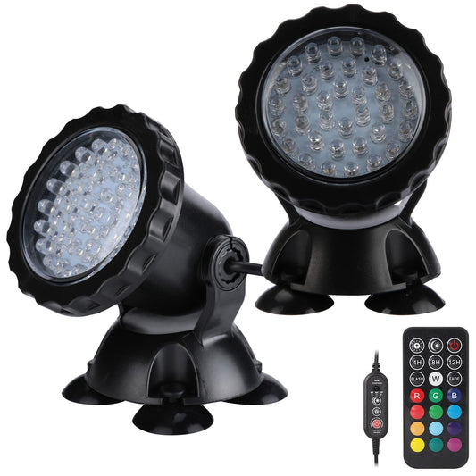 Skorter | Zhgservu Color Changing Underwater Pond Light - 36 LED Submersible Spotlight With Timer Remote Control, Set Of 2