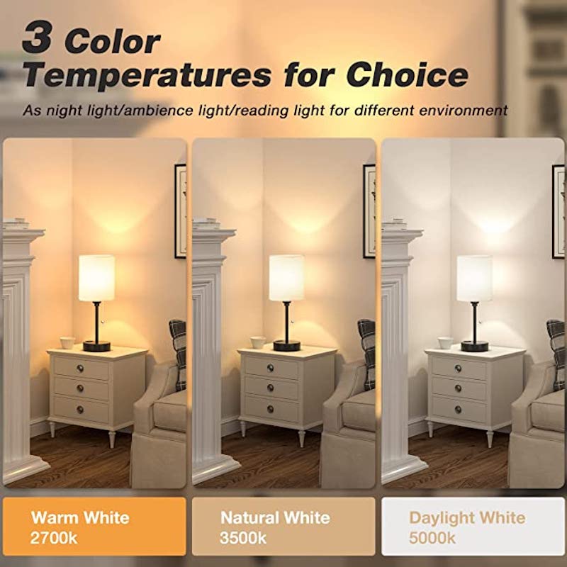 Skorter | Bedroom lamp - 3 Color Temperature, USB-C and USB-A Ports, Pull Cord Table Lamp with AC Outlet