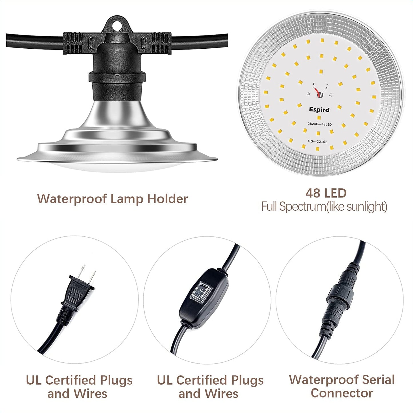 Skorter | 6-bulb outdoor LED grow lights, full spectrum waterproof light string for greenhouse