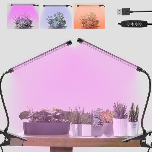 Skorter | Otryad Growth Light For Indoor Plants 20 Led, Indoor Plant Growth Light Full Spectrum Auto On Off With 3/9/12H Timer, Clamp On Plant Growth Light Strips For Seed Starting 9 Dimmable Levels, 2 Packs