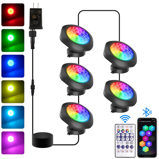Skorter | T-Sun Rgb Underwater Pond Lights, Ip68 Waterproof Led Landscape Spotlights With Bluetooth Control
