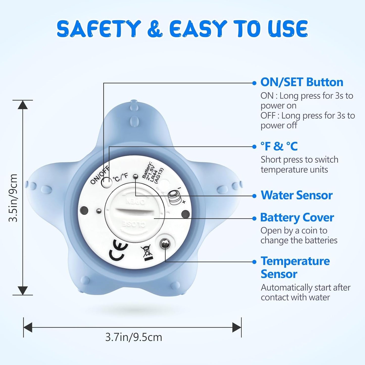 Skorter | AquaVeilig Baby Bath Thermometer – Digital Display with 3 Colors and Temperature Warning