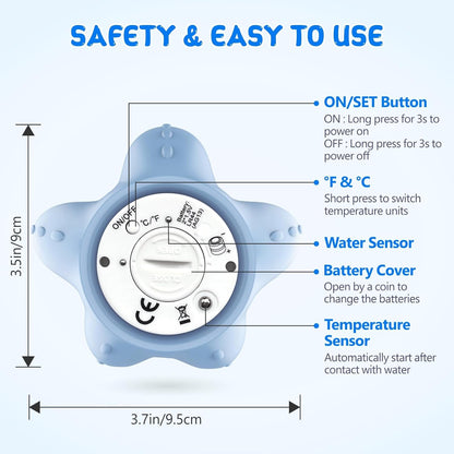 Skorter | AquaVeilig Baby Bath Thermometer – Digital Display with 3 Colors and Temperature Warning