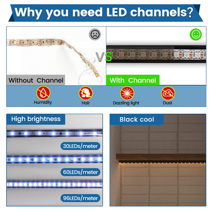 Skorter | Muzata 6Pack 3.3Ft Led Channel Black Aluminium U Shape With Smoke Colored Cover - Easy Installation
