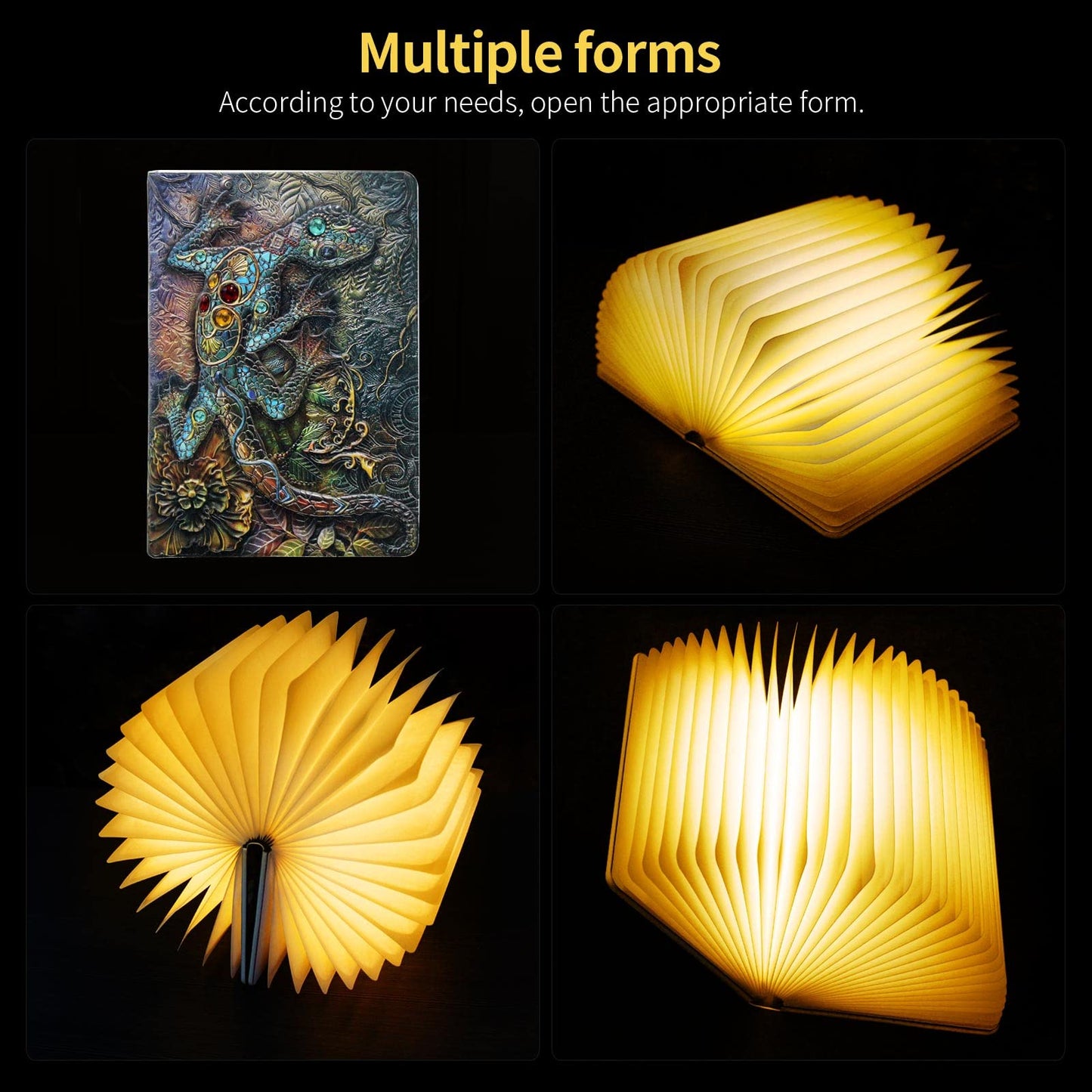 Skorter | Qxmgcbok Color Change Foldable Book Lamp - Rechargeable Lizard Embossing Ambient Lighting