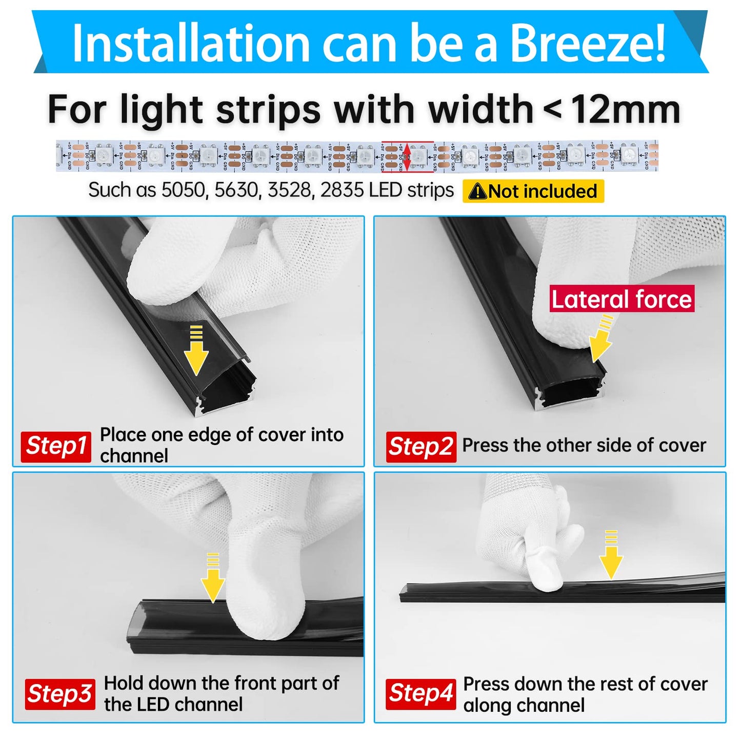 Skorter | Muzata 6Pack 3.3Ft Led Channel Black Aluminium U Shape With Smoke Colored Cover - Easy Installation