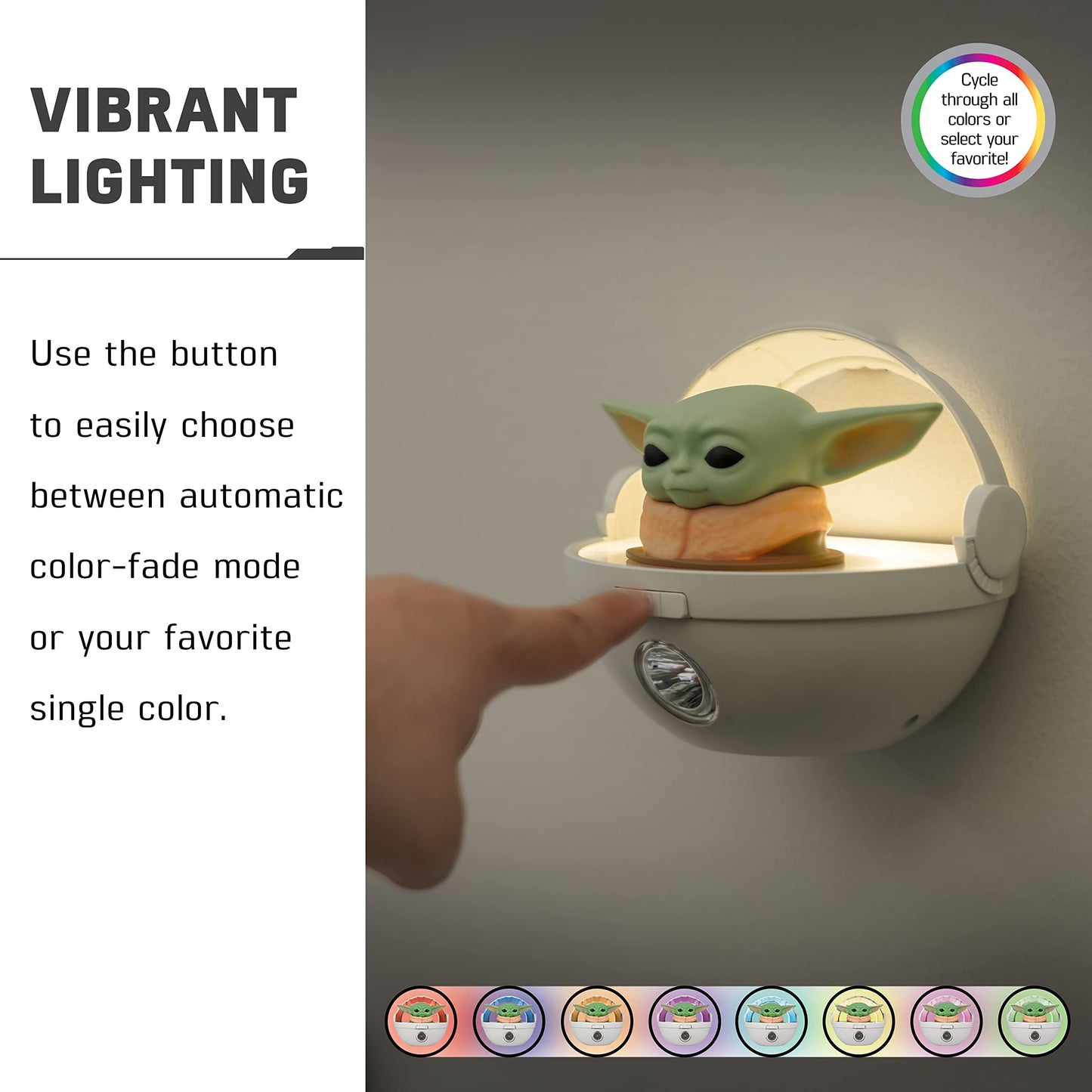 Skorter | Star Wars Baby Yoda Night Light - Color Changing Led Grogu Floating Bearer For Bed and Wall