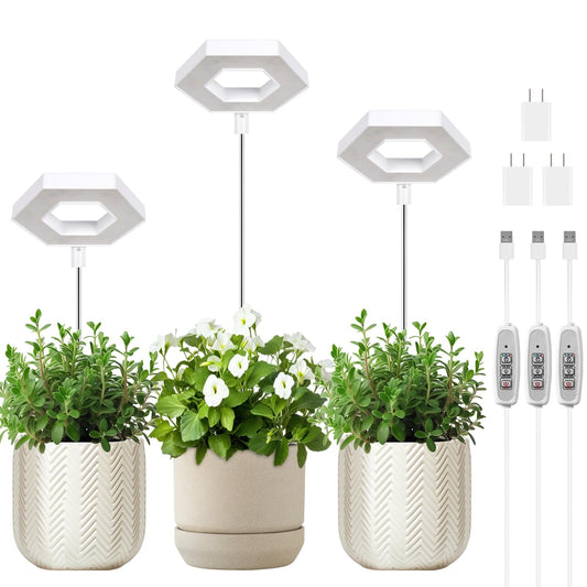 Skorter | Foxgarden® Growth Light, Full Spectrum Led Plant Lighting For Indoor Plants, Growth Lamp With Automatic On/Off Timer 4/8/12H, 4 Dimmable Brightness Levels, Height Adjustable, Ideal For Small Plants, 3 Packs