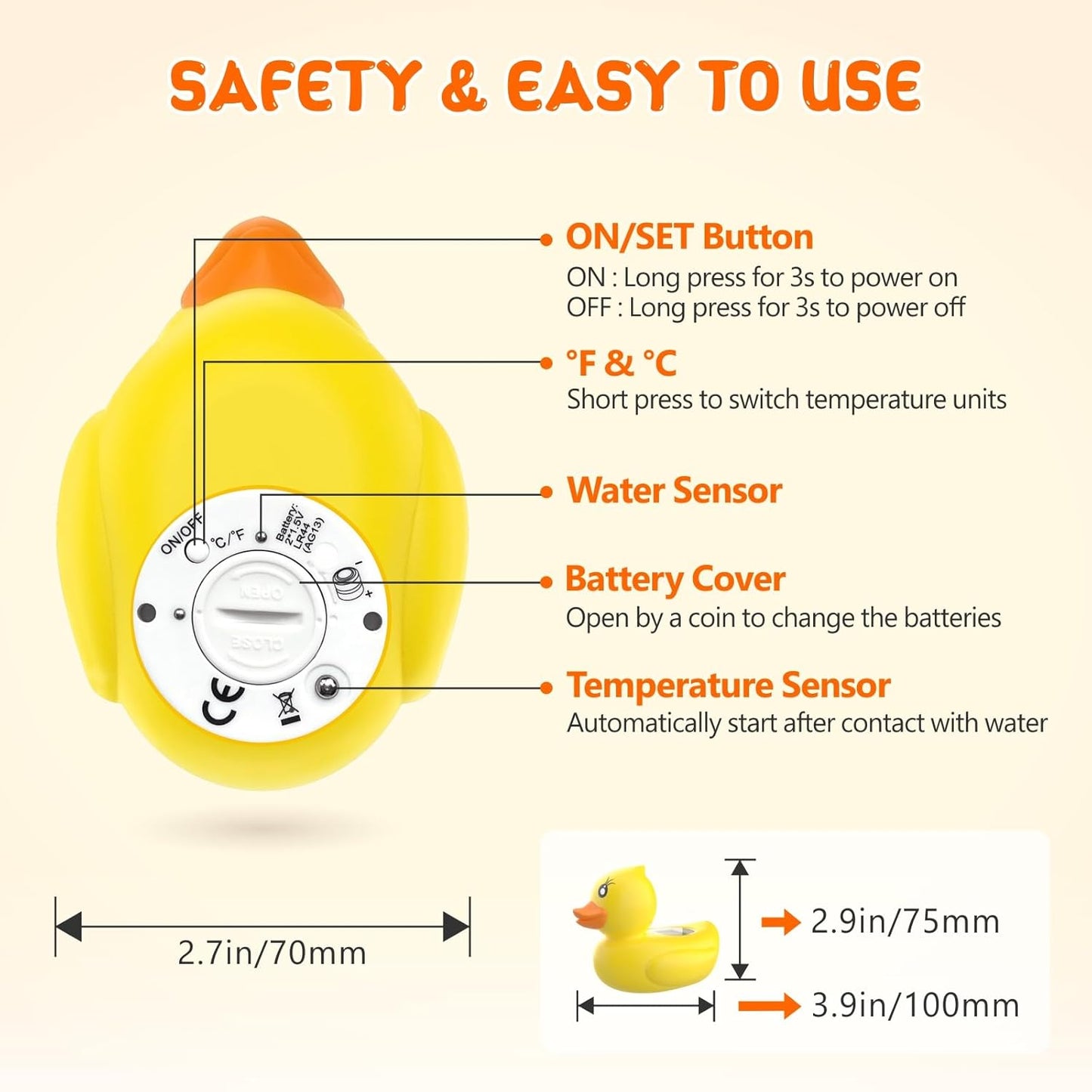 Skorter | AquaVeilig Baby Bath Thermometer – Digital Display with 3 Colors and Temperature Warning