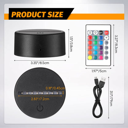 Skorter | Honoson 3D Night LED Light Lamp Base, 16 Colors, Remote Control, 3.35 Inches, Black & White