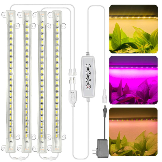 Skorter | Grow Light For Indoor Plants Abonnyc 96 Leds Plant Grow Light Strips 10 Inches Warm White Light & Red Light Full Spectrum With Auto On/Off Timer Sunlight Similar Small Grow Lamp For Hydroponics Succulents, 4 Bars