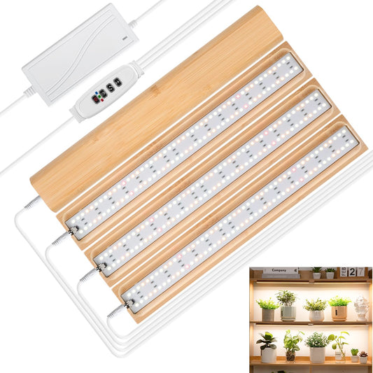 Skorter | Foxgarden® Grow Light, Bamboo Full Spectrum Plant Light Strip For Indoor Plants, 384 LED Lights Strong Grow Lamp With Auto On/Off Timer 4/8/12H, 3 Switch Modes, 10 Dimmable Levels, 4 Strips With 1 Controller