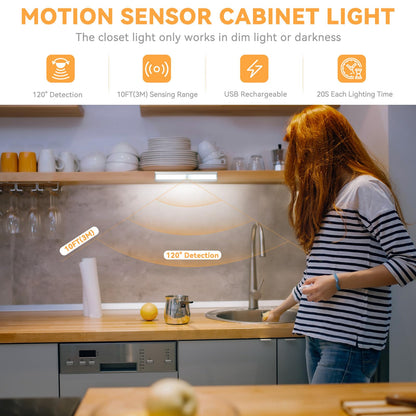 Skorter | Oxyled 10 Led Under Cabinet Light, Rechargeable Motion Sensor Night Light Bar, 3 Pack, Pure White