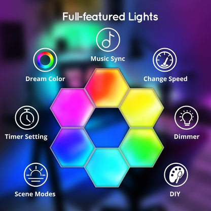 Skorter | Lumoonosity Dream Color Led Hexagon Lights - Music Sync Rgb Wall Panels, 6-Pack For Bedroom & Gaming