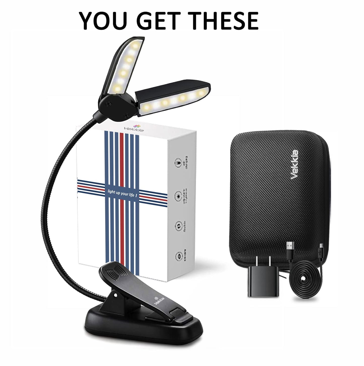 Skorter | Vekkia 14 Led Book Light With Charger, Warm/White Clip Light For Reading, Lightweight & Eyewear