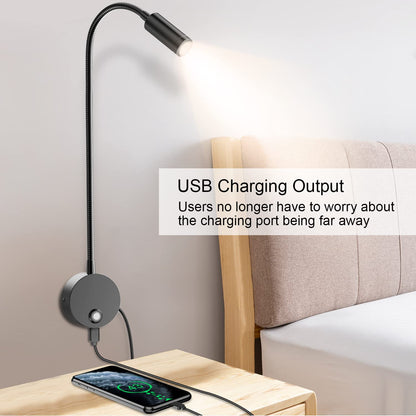 Skorter | Eray Wall Mounted Led Reading Lamp, Dimmable, 15" Goose Neck, Usb Charging, 2 Pack