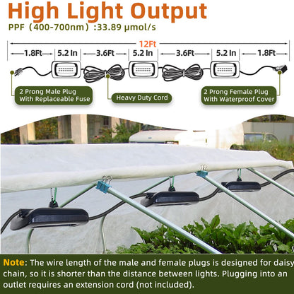 Skorter | Owleye 12Ft Led Grow Light, Ip65 Waterproof, Full Spectrum, Can be Connected, For Garden & Greenhouse