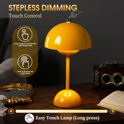 Skorter | Flowerpot Table Lamp - Rechargeable Bedside Lamp & Cordless Design Mushroom Shaped Lamps