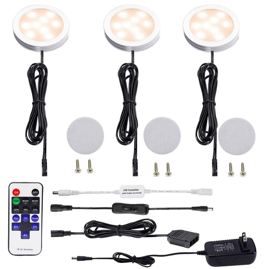 Skorter | Aiboo Dimmable Led Under Cabinet Puck Light Kit With Rf Remote Control, Warm White 2700K